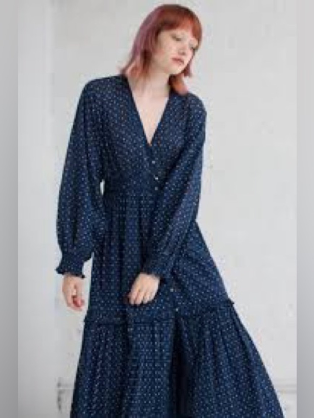 Ulla Johnson Paulette Cotton Gauze Dress in Midnight Navy Floral Dots Size 4